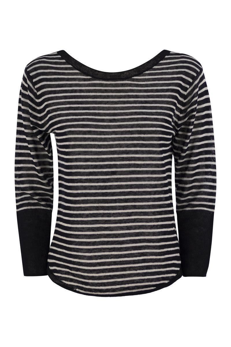 Tシャツ・カットソー MAJESTIC FILATURES Striped linen boat neck T-shirt Majestic Filatures Striped Linen Boat Neck T-Shirt in Black