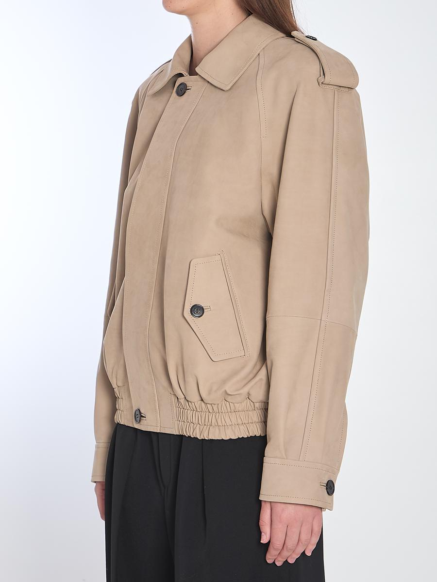 Saint Laurent Nubuck Bomber Jacket in Natural | Lyst