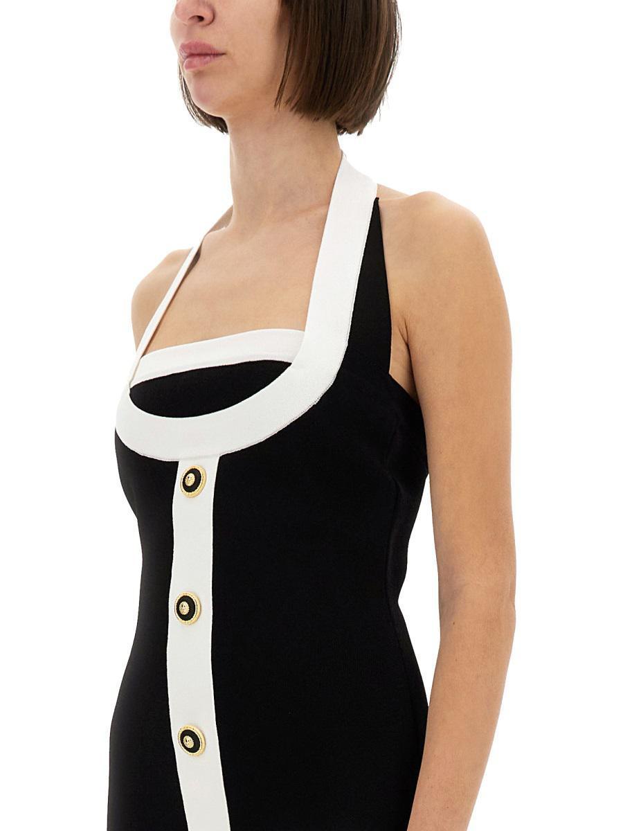 ワンピース Balmain Two-Tone Dress With Open Back Balmain Two Tone Knitted Mini Dress in Black | Lyst