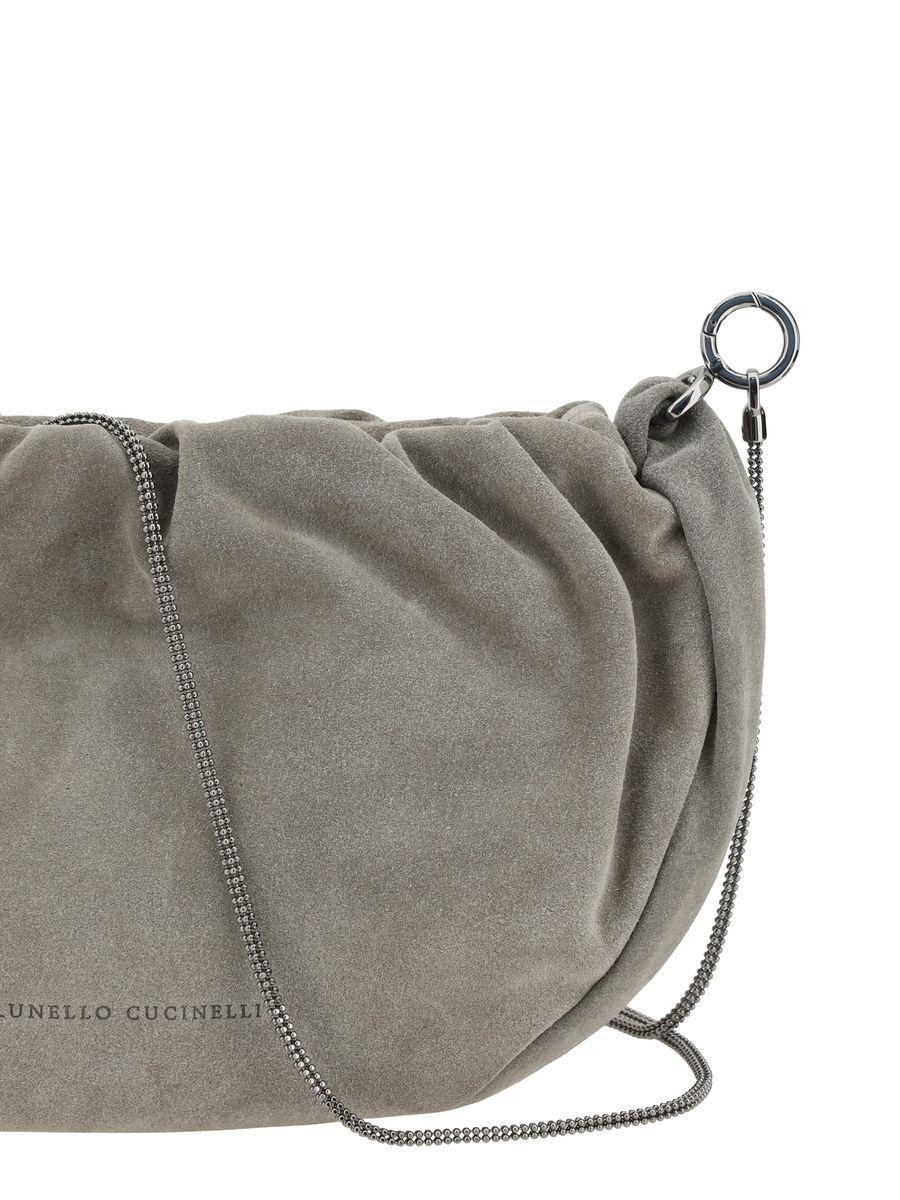 Brunello Cucinelli Suede Hobo Brioche Handbag in Gray | Lyst