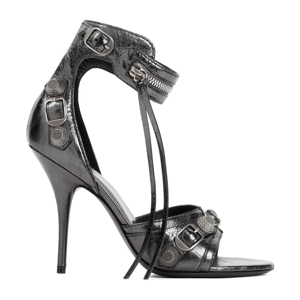 Balenciaga Gray Calfskin Stiletto Heel Sandals