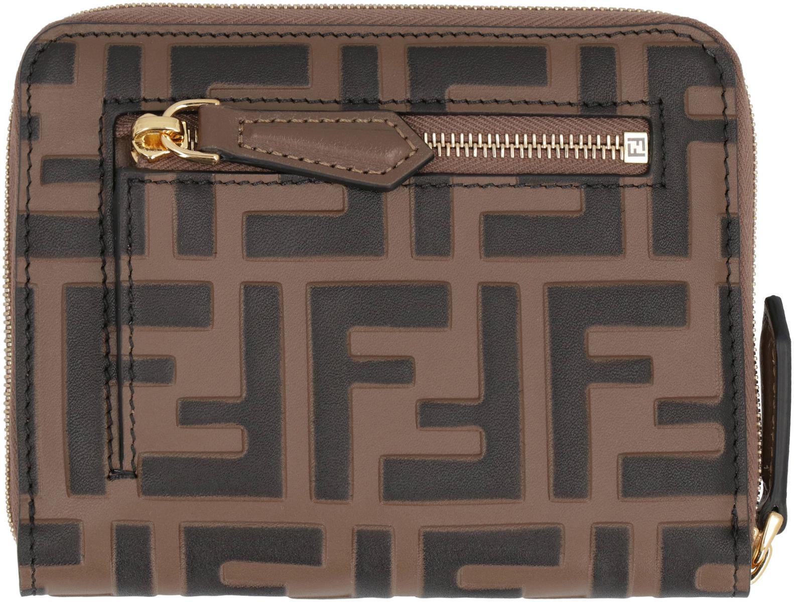 Fendi Medium Ff Diamonds Zip-Around Wallet in Brown | Lyst