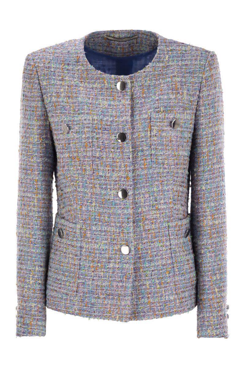 Tagliatore Crew-Neck Jacket With Front Pockets in Blue | Lyst