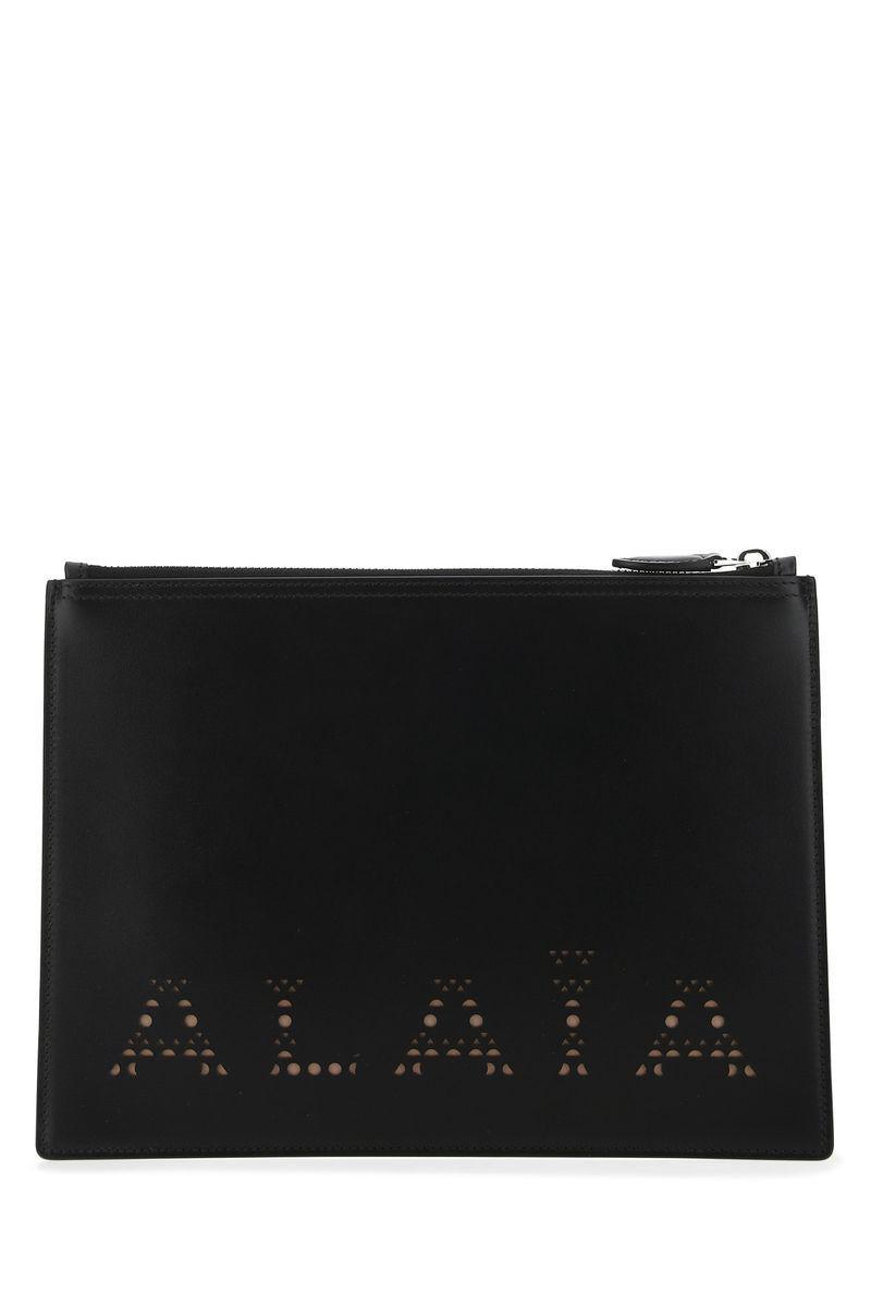 ALAIA AA1P003CA405999 関税送料込 Alaïa Logo Leather Zipped Pouch in Black | Lyst