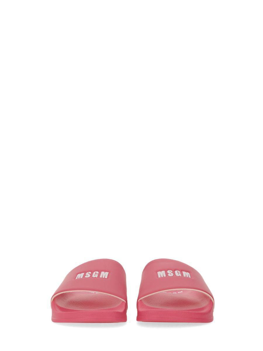【関税&送料込】Msgm Slide Sandal With Logo MSGM logo-print Slides | White | FARFETCH