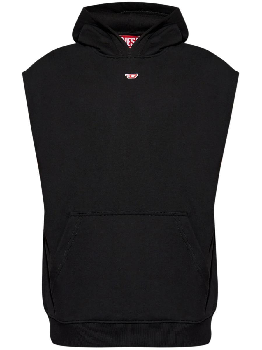 Diesel★S-Boxt-Sl-D ロゴ パッチ ノースリーブ パーカー☆men's S-BOXT-SL-D Sleeveless hoodie with D logo｜ブラック｜メンズ