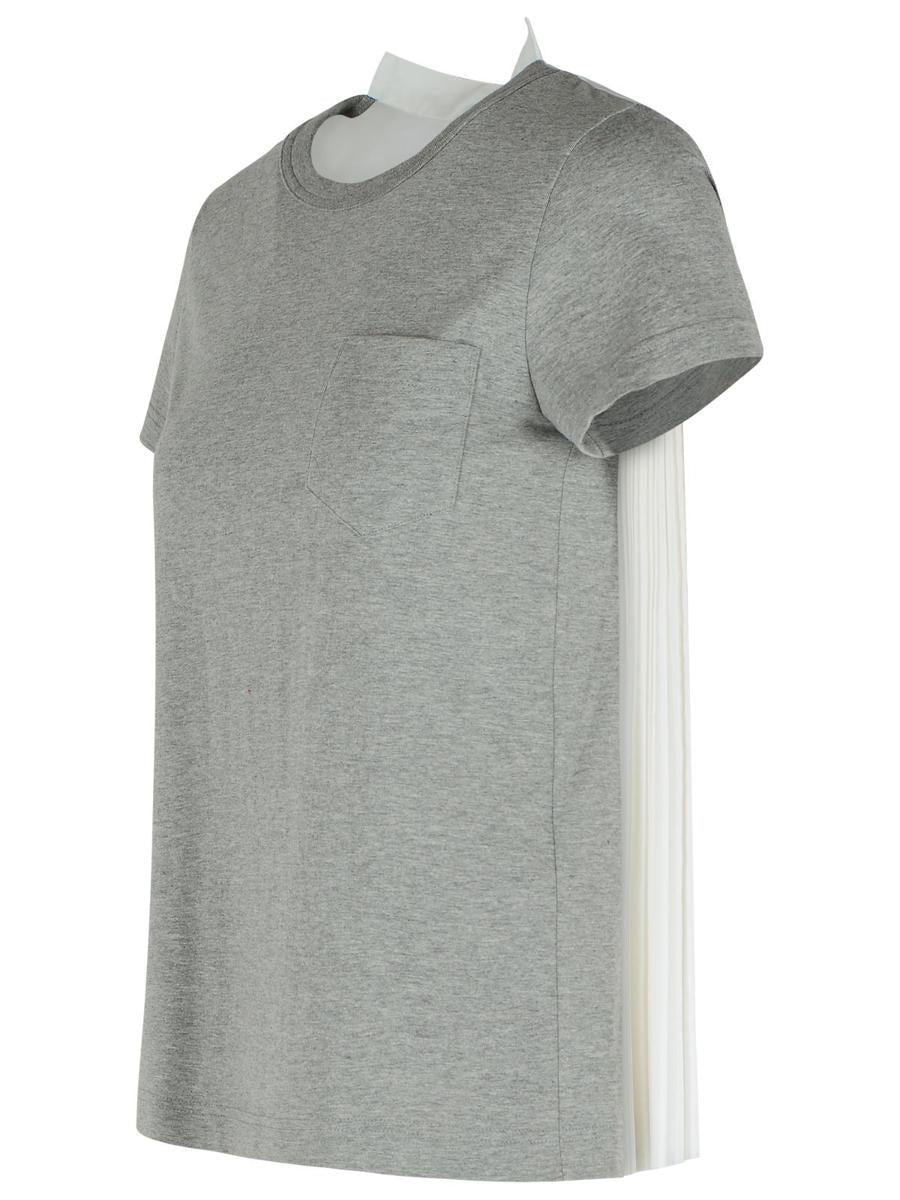 Tシャツ・カットソー Sacai Ribbed Gray Cotton T-Shirt With Pleated Back Insert Sacai Ribbed Gray Cotton T-Shirt With Pleated Back Insert