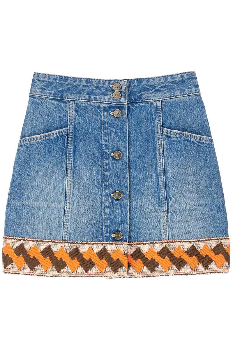 【送関込】VALENTINO☆denim skirt with geometric trim Valentino Garavani Medium Denim Skirt With Geometric Trim in