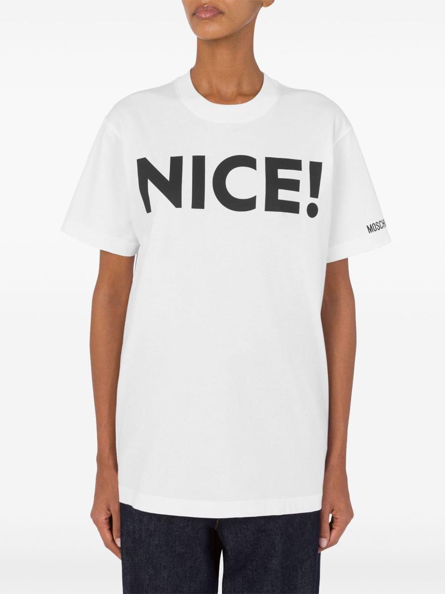 【関税&送料込】Moschino T-Shirt Nice Moschino - Blue T-shirt with logo and red line on sleeves