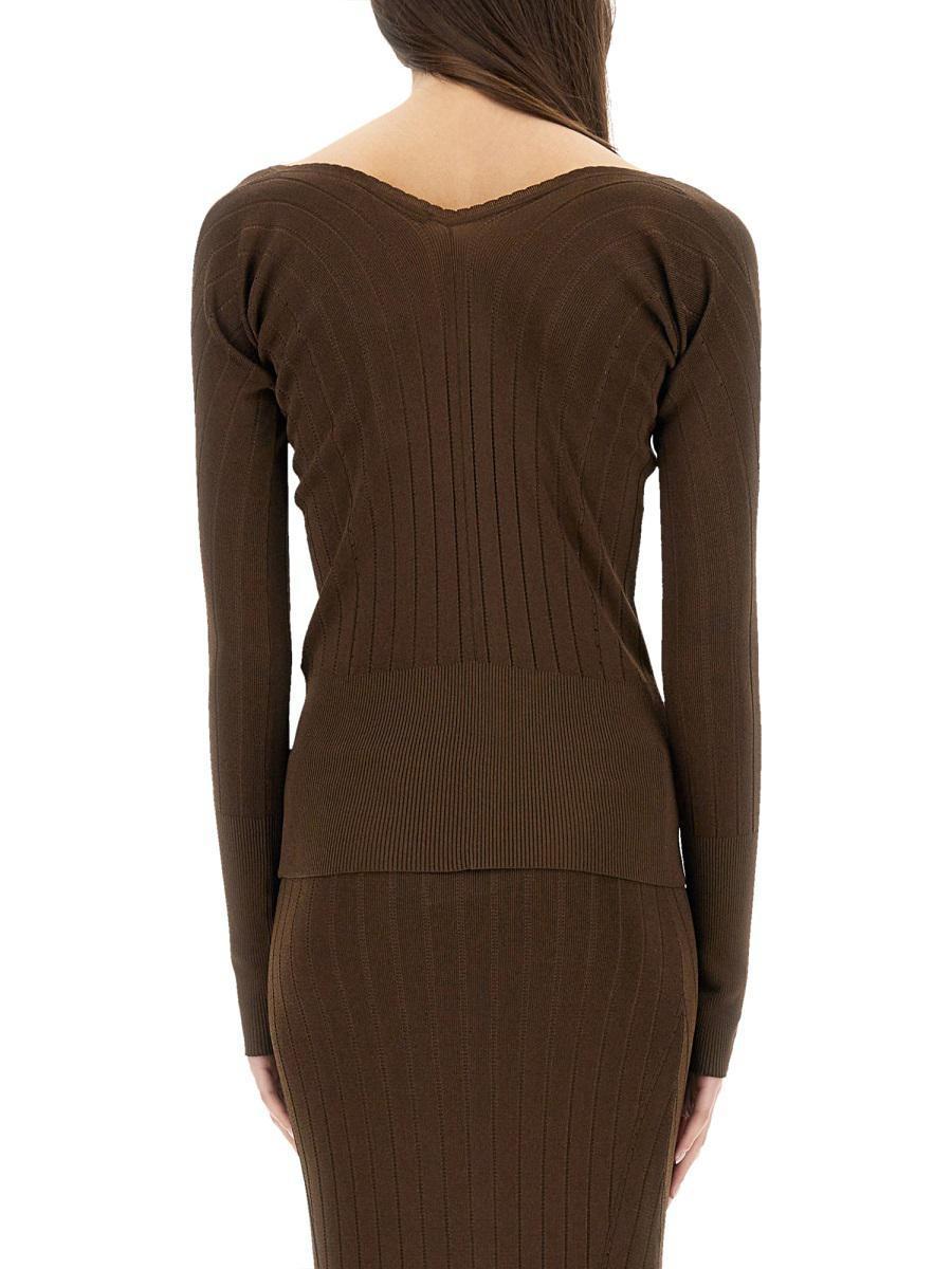 Tシャツ・カットソー Jacquemus Slim Fit Brown Top With Deep V-Neckline Jacquemus Slim Fit Brown Top With Deep V-neckline | ModeSens