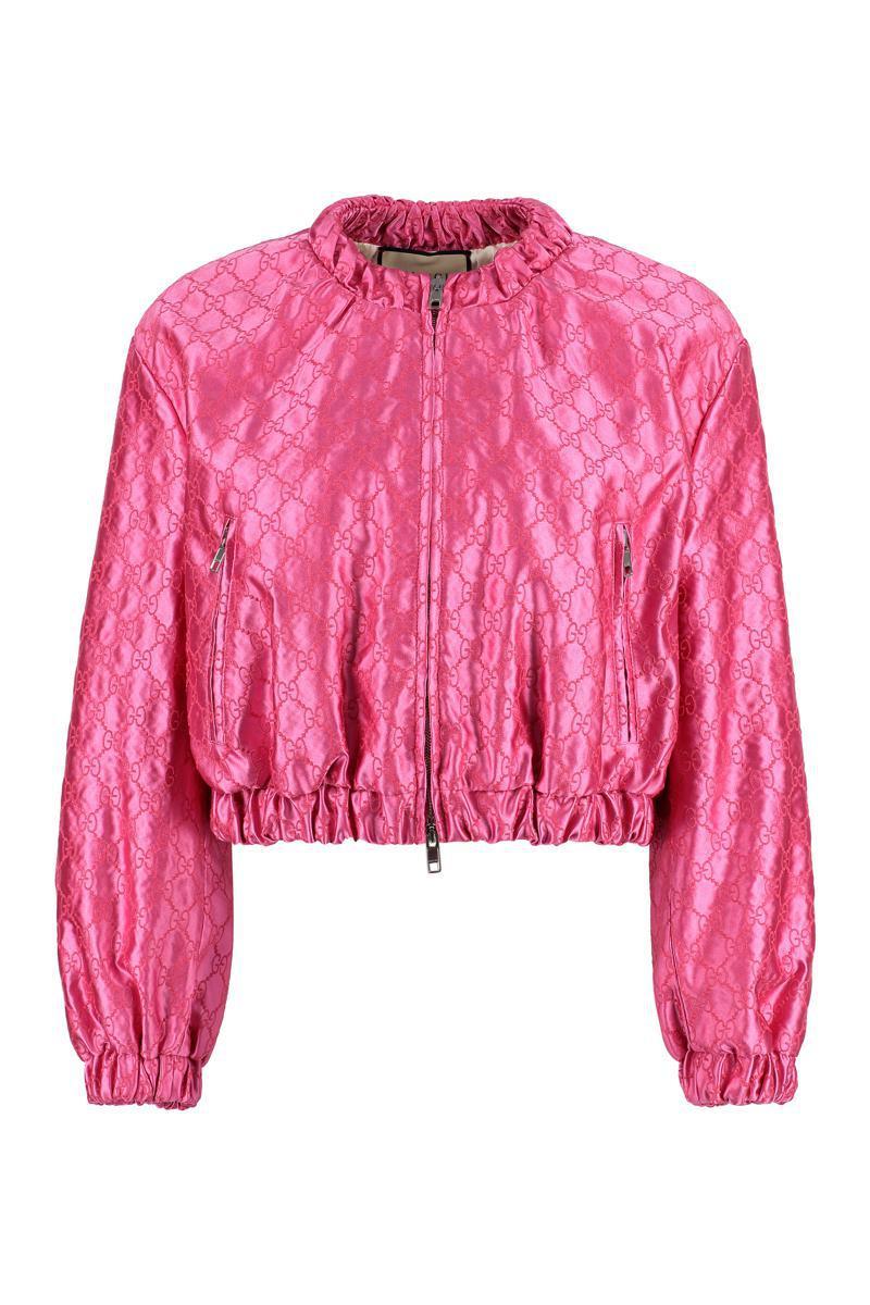 Gucci Embroidered Silk Bomber Jacket in Pink Lyst UK