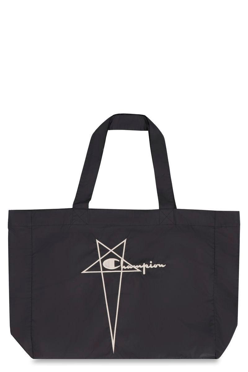 トートバッグ Rick Owens X Champion Black Nylon Tote Bag With Iconic Logo Rick Owens X Champion Black Nylon Tote Bag With Iconic Logo