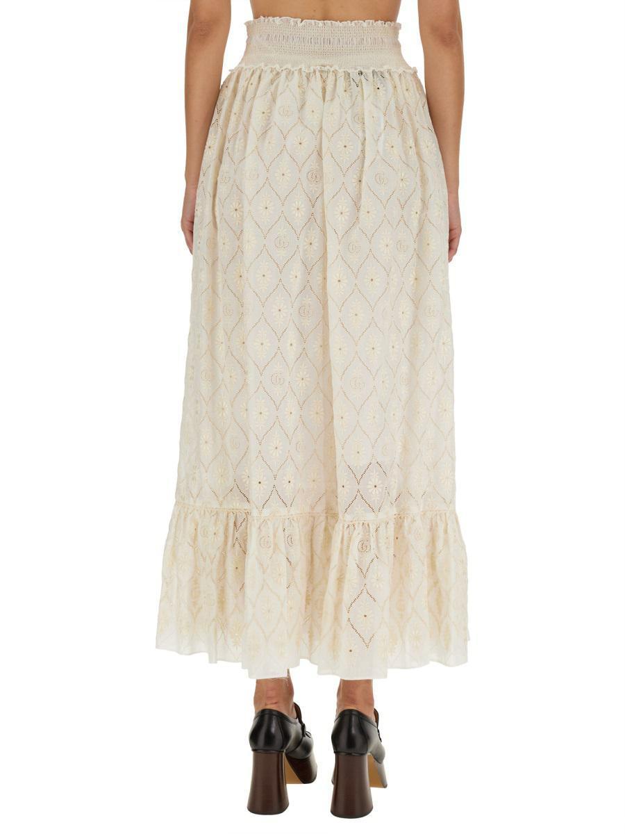 Gucci Floral Broderie Anglaise Skirt in Natural | Lyst