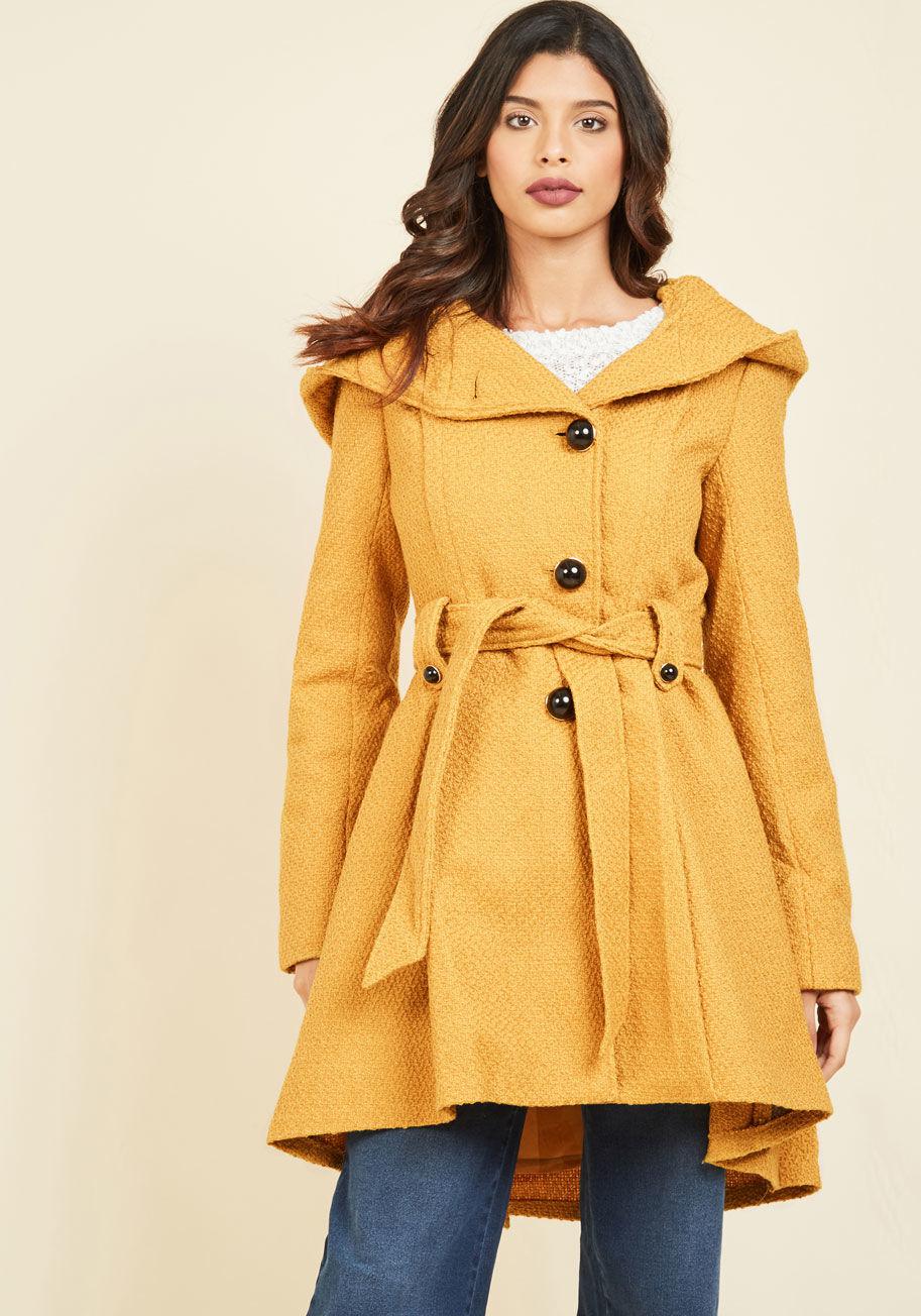 mustard hooded coatigan