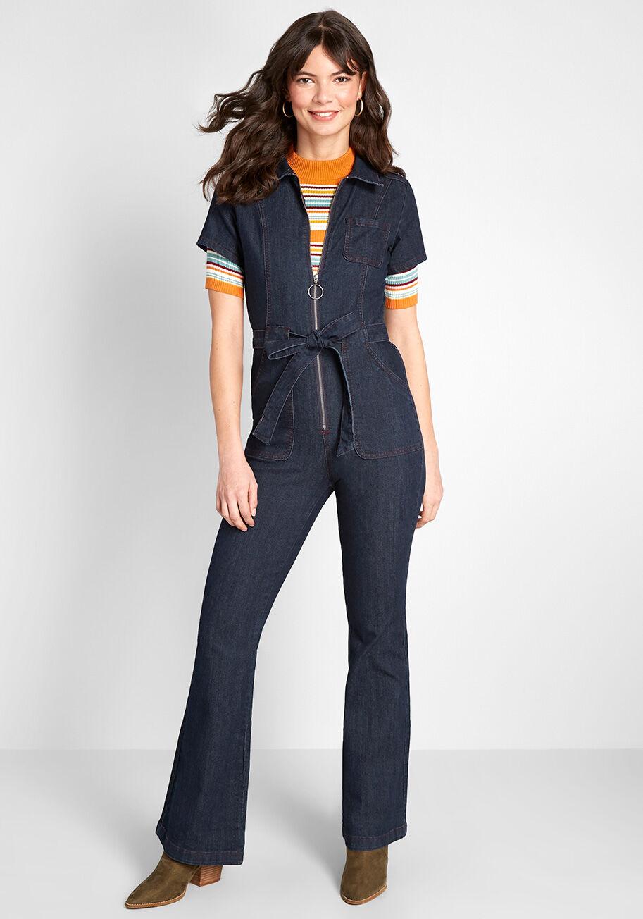ModCloth Groovy, Baby Denim Jumpsuit in Blue - Lyst