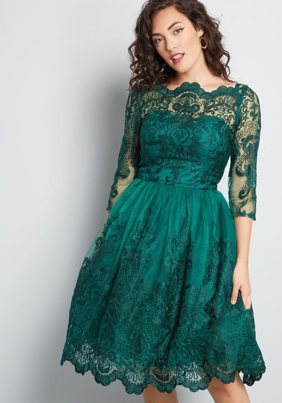 Chi Chi London Gilded Grace Lace Dress in Green | Lyst