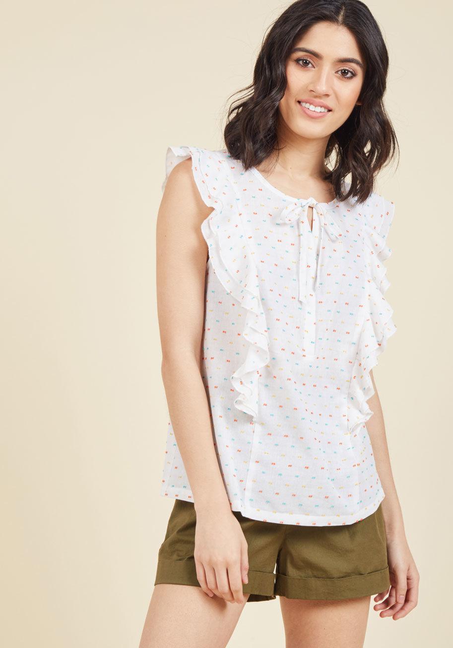 Lyst - Modcloth Frills Included Sleeveless Top in White