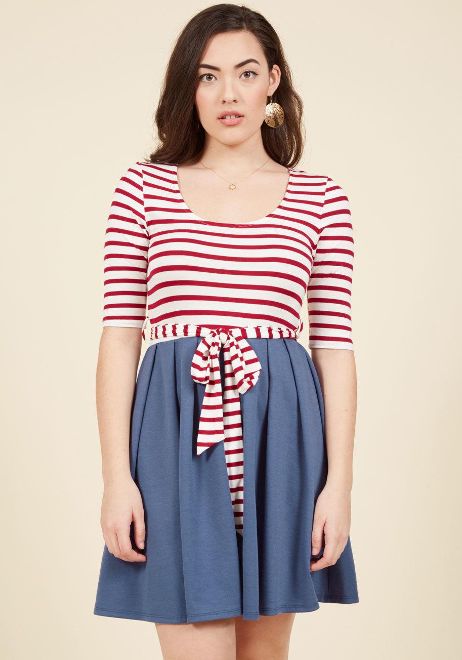 Modcloth Synthetic In The Very Near Twofer Striped Dress In Americana In Red White Blue Lyst