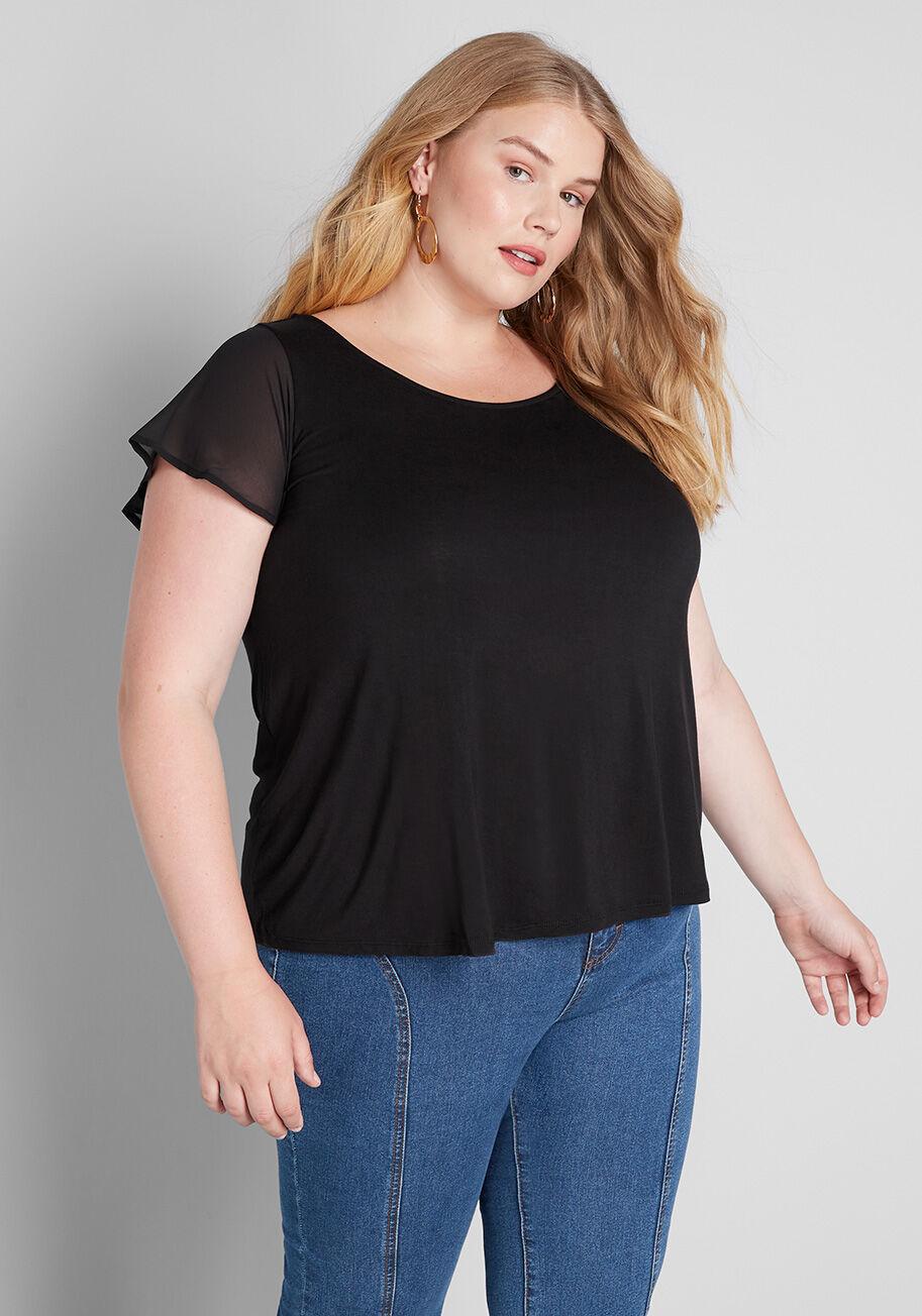 ModCloth Synthetic Diaphanous Daydream Flutter Sleeve Top in Black ...