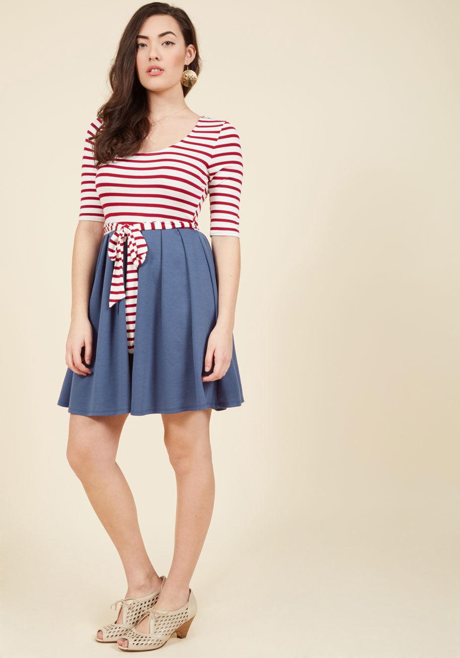 Modcloth Synthetic In The Very Near Twofer Striped Dress In Americana In Red White Blue Lyst