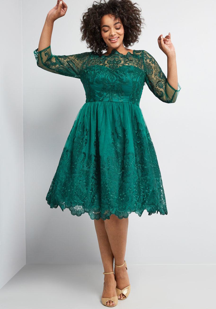 Chi Chi London Gilded Grace Lace Dress in Green | Lyst