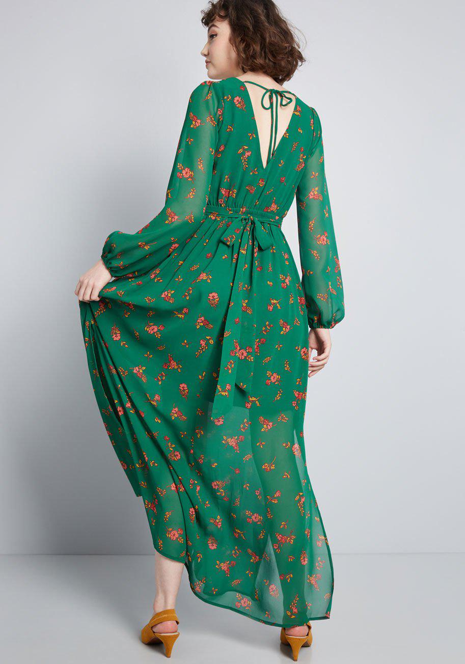 ModCloth Synthetic Blissful Beginnings Floral Maxi Dress in Green - Lyst