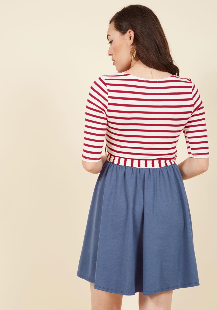 Modcloth Synthetic In The Very Near Twofer Striped Dress In Americana In Red White Blue Lyst