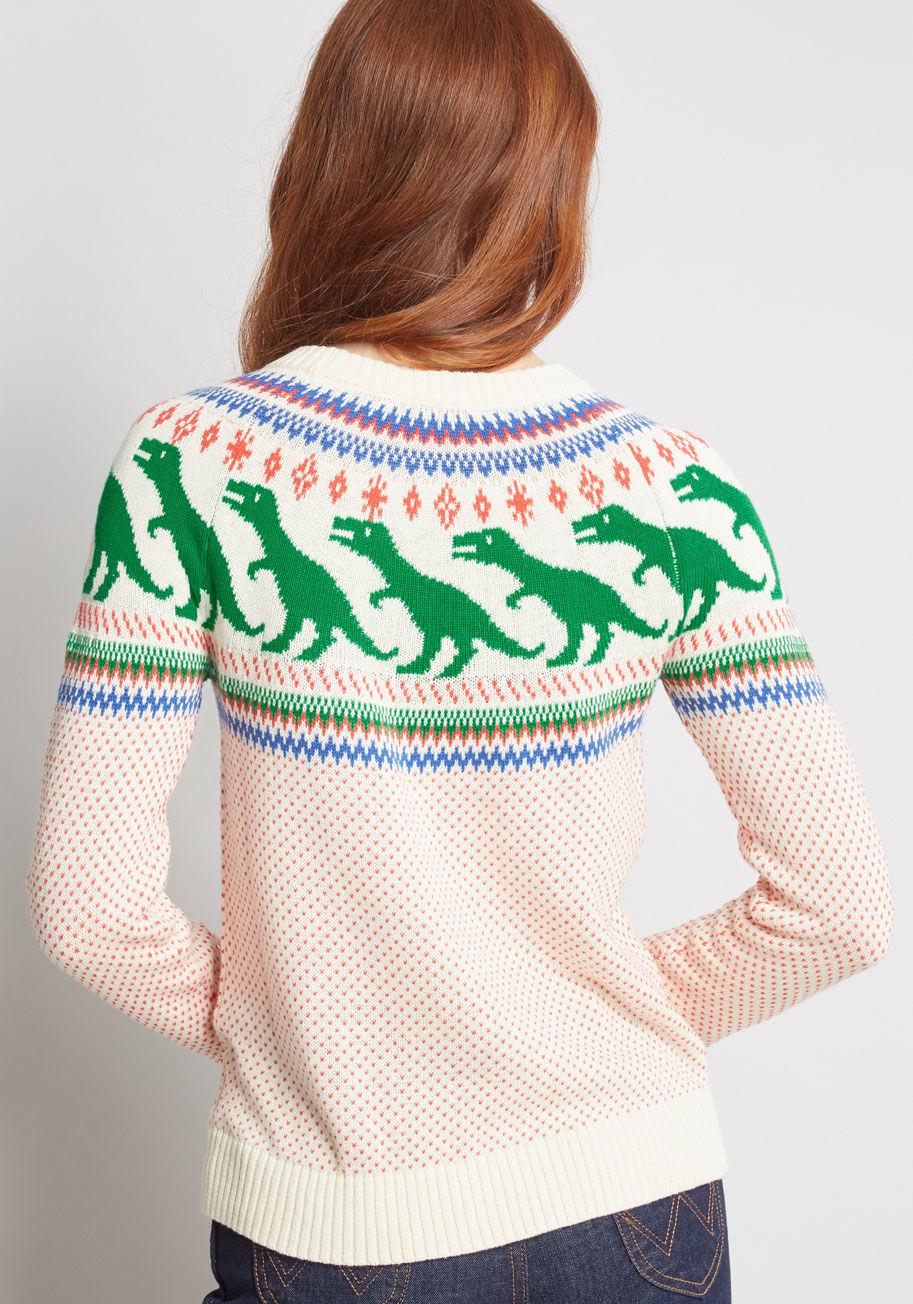 ModCloth Cotton Rawr Ambition Dinosaur Sweater in Black - Lyst