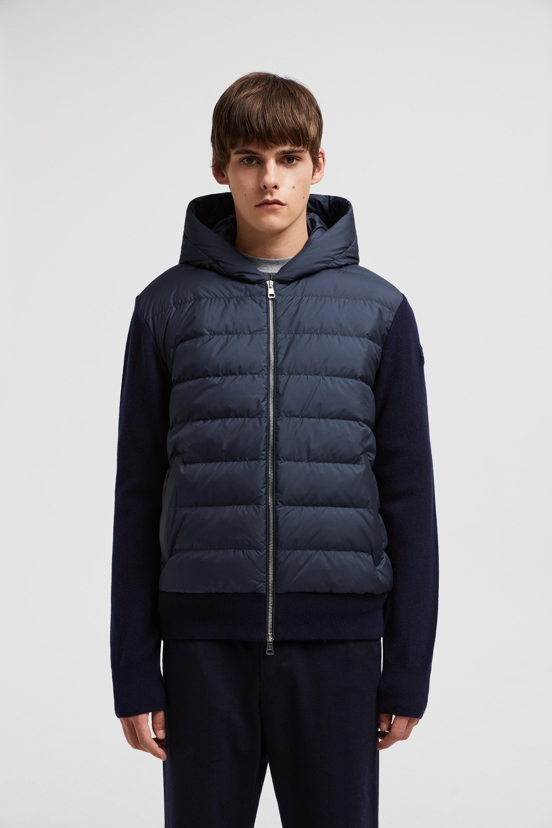 Moncler Wool & Cashmere Padded Zip-Up Hoodie in Blue for Men