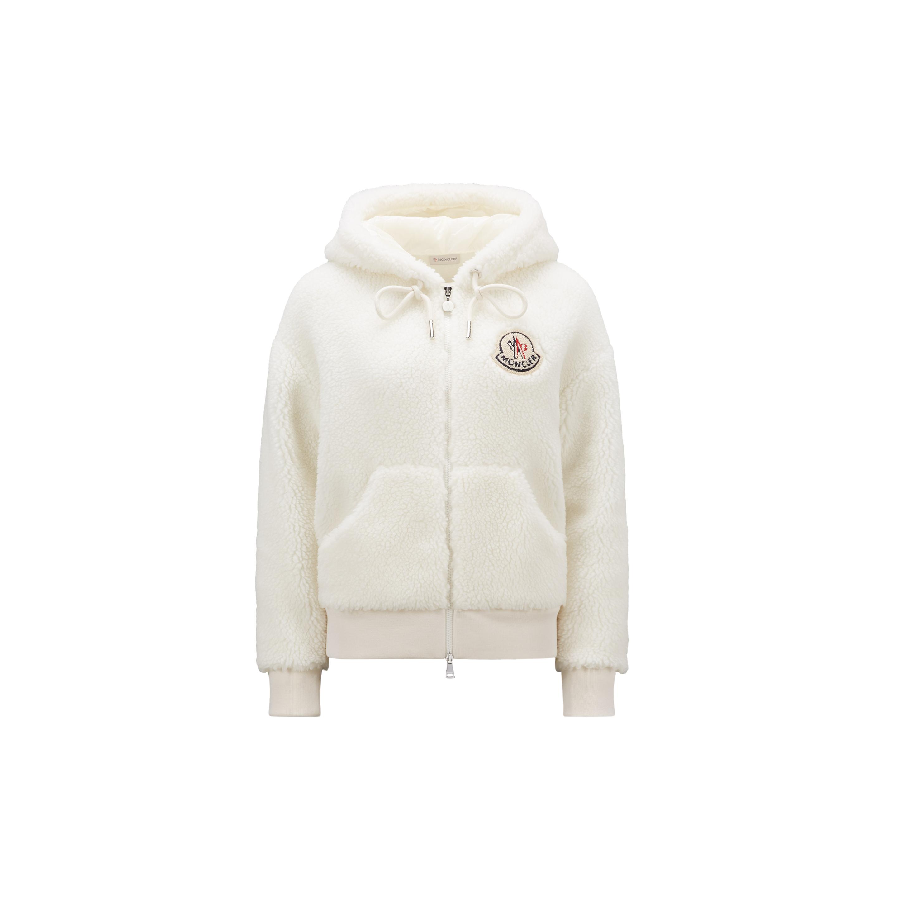 Moncler Teddy Zip-up Hoodie in White | Lyst