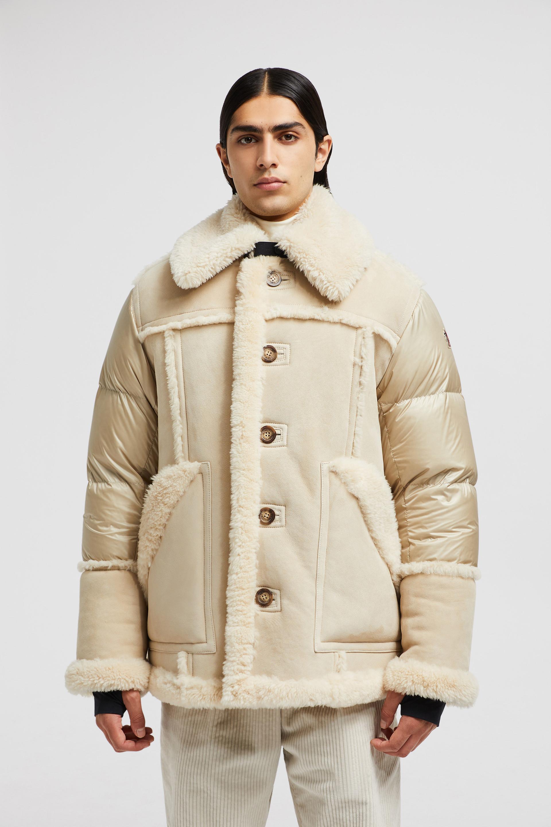 Moncler Shearling Suede Down Short Jacket in Natural for Men Lyst