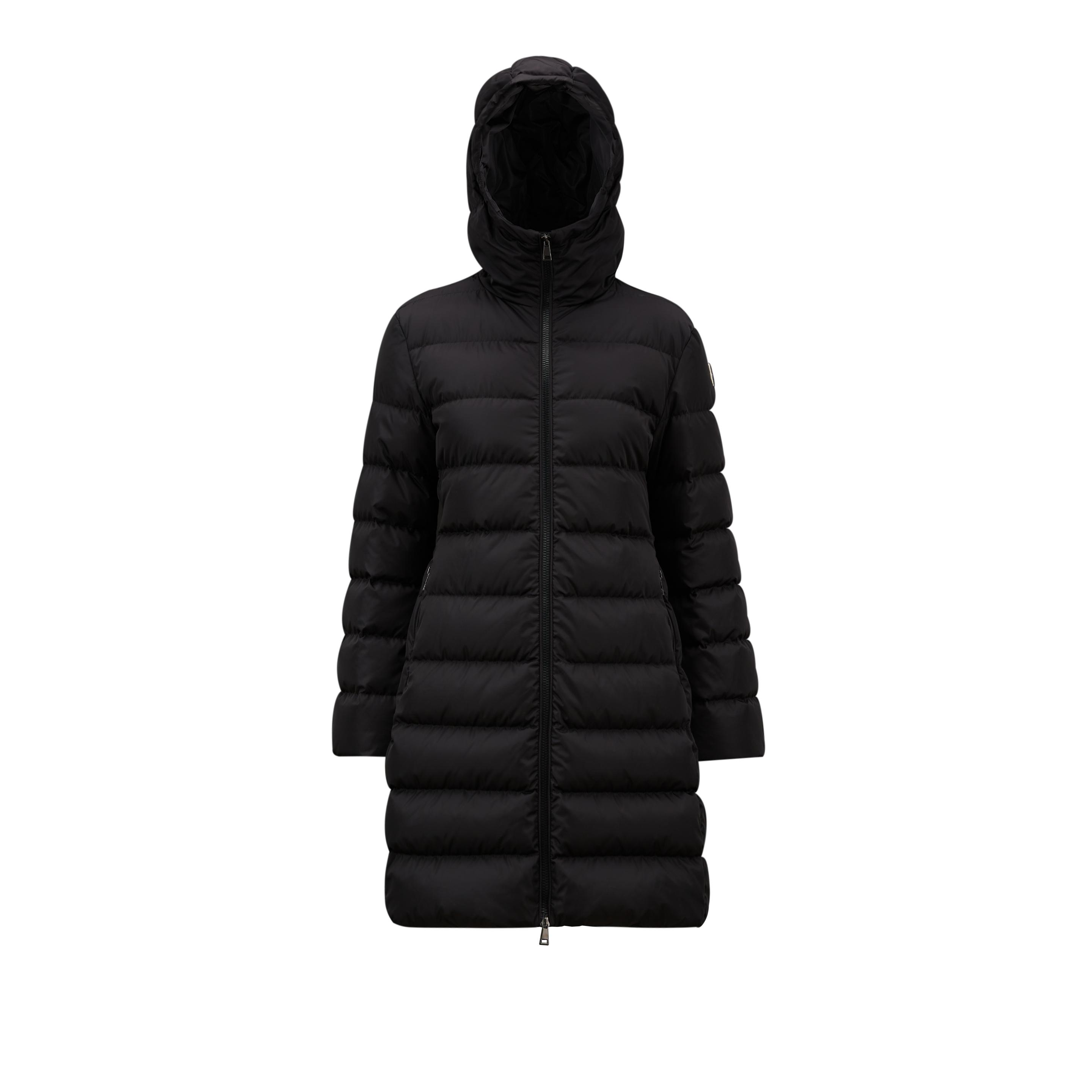 Moncler Dombes Long Down Jacket in Black | Lyst