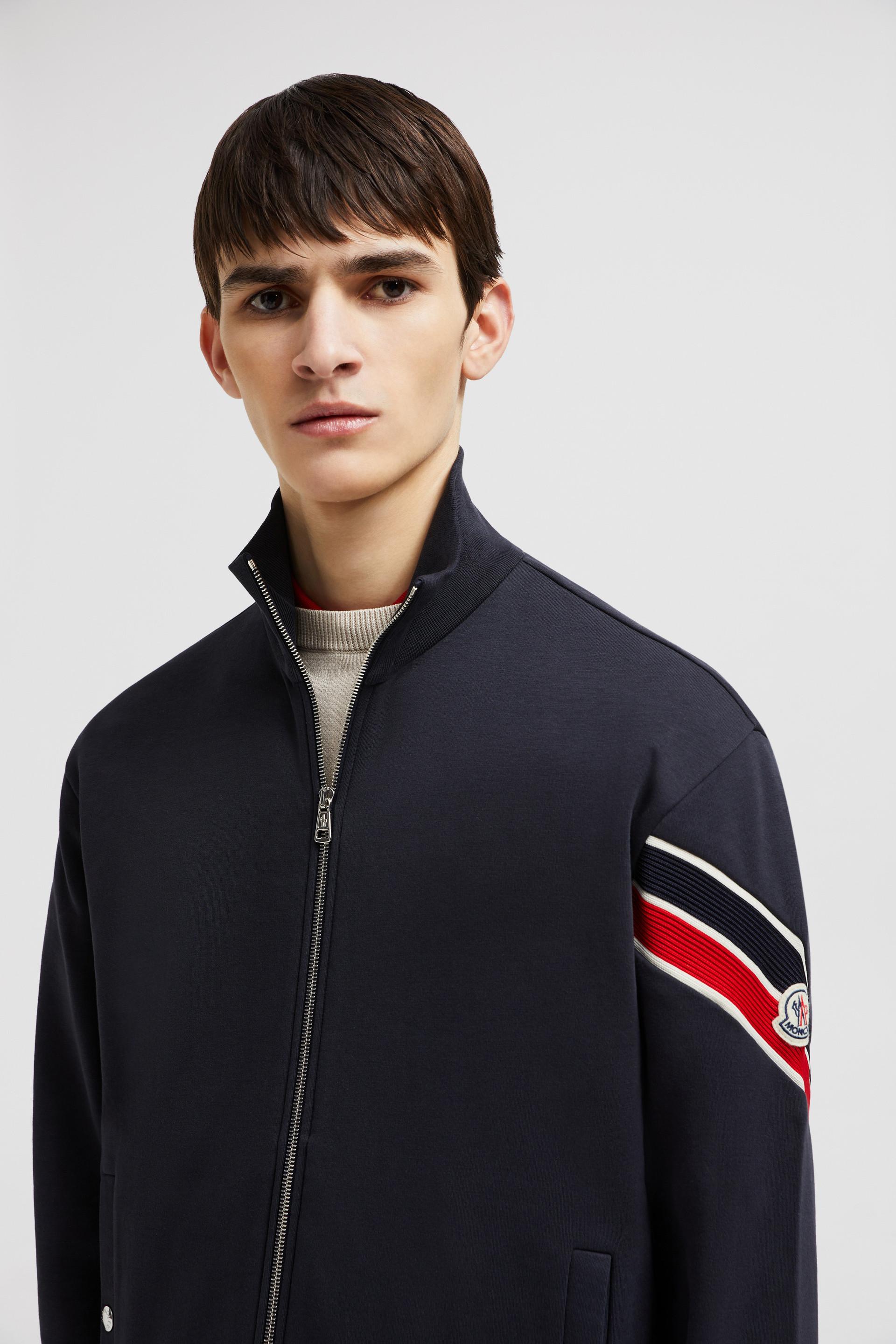 Moncler Tricolor Accent Cotton Zip-Up Sweatshirt in Blue for
