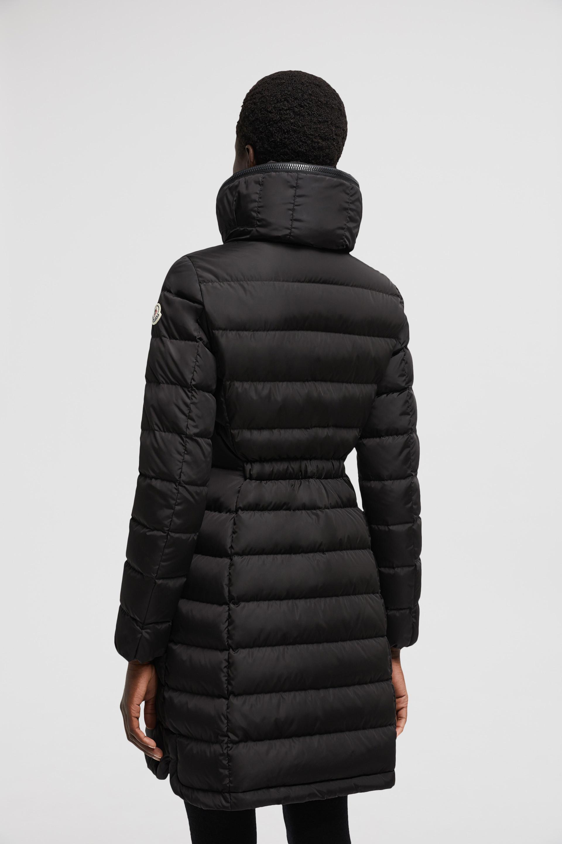 Moncler Flammette Long Down Jacket in Black | Lyst UK