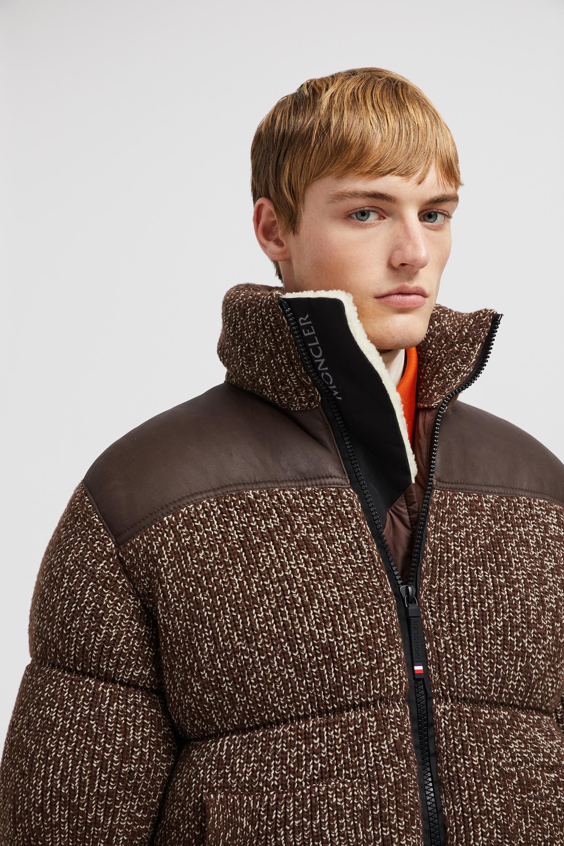 Moncler Kochel Wool & Leather Short Down Jacket in Brown for Men