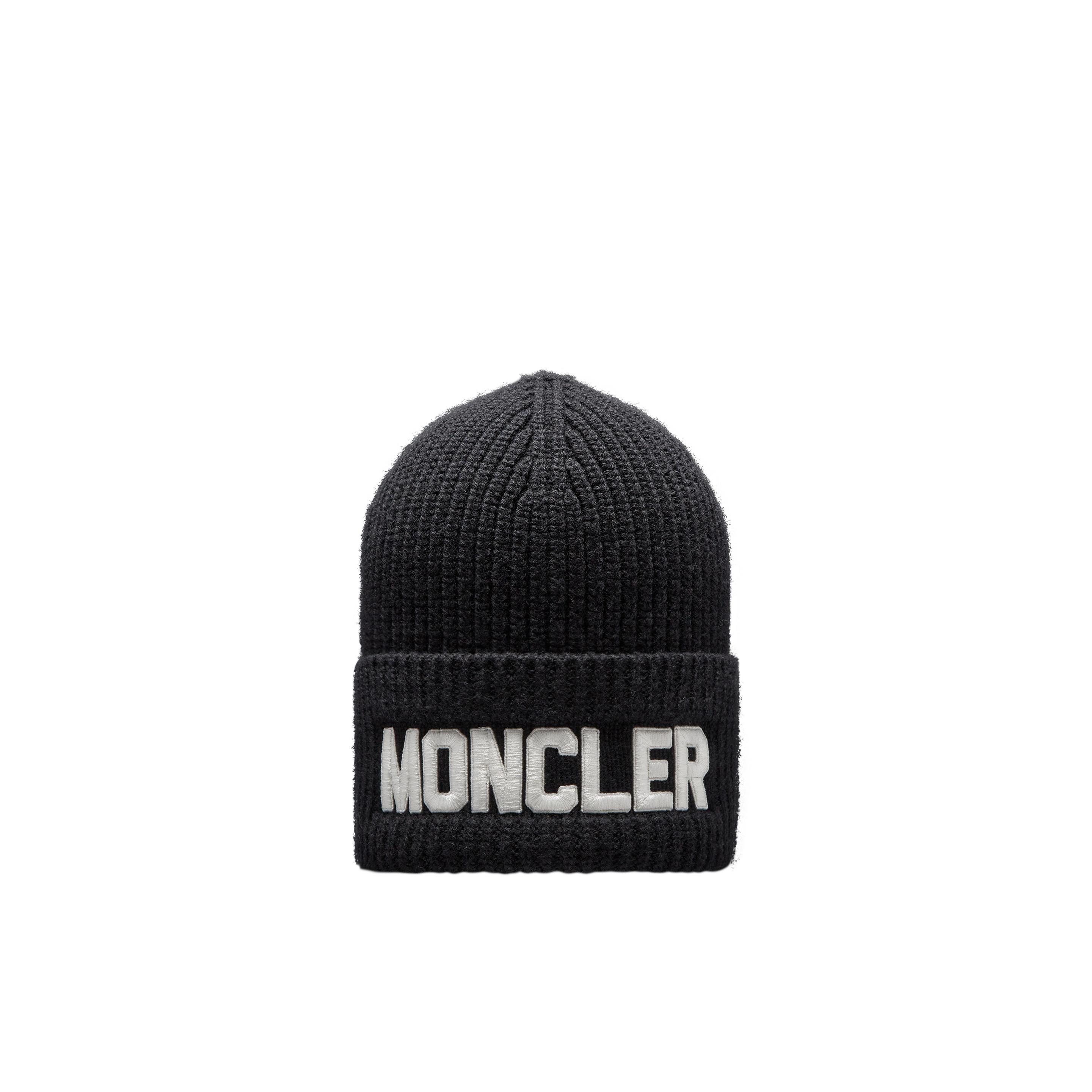 Moncler Embroidered Logo Wool Beanie in Black | Lyst