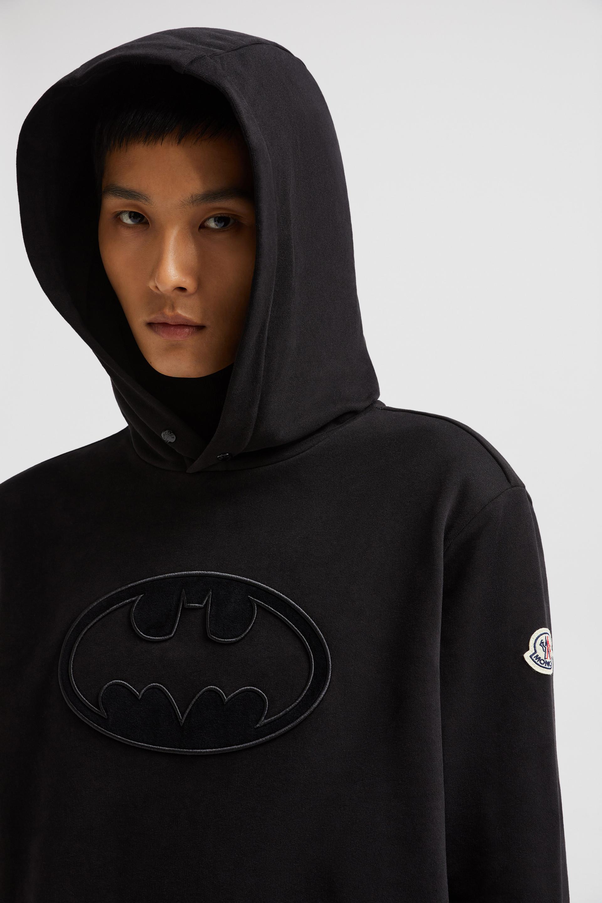 Moncler Embroidered Batman Logo Cotton Hoodie in Black for