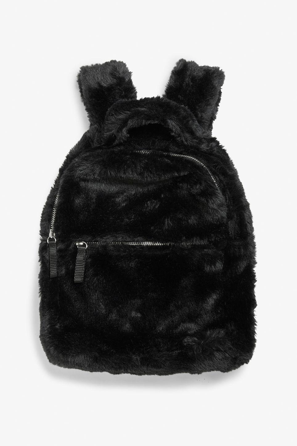 black fluffy backpack