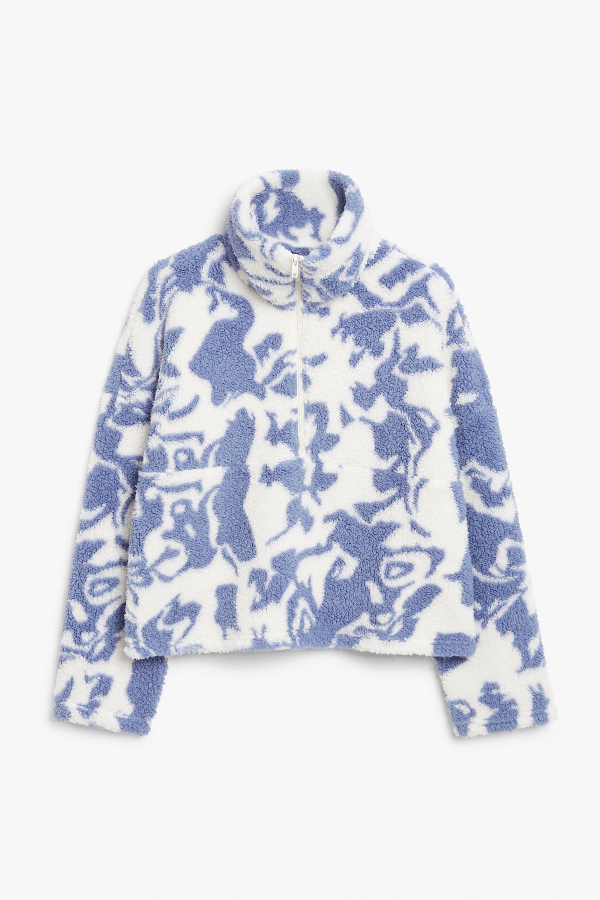 Monki Faux Fleece Zip Sweater in Blue | Lyst Canada