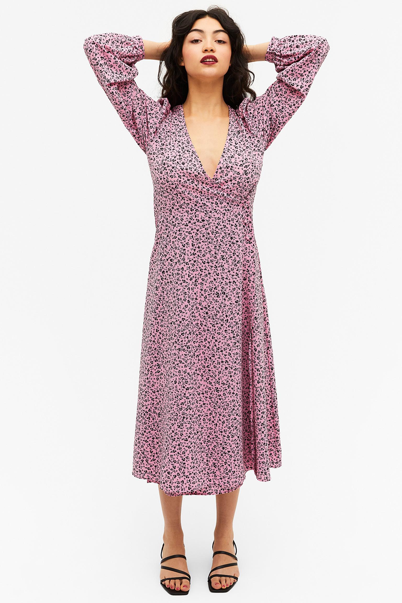 Monki Pink Floral Long Sleeve V-neck Dress in Purple | Lyst Canada