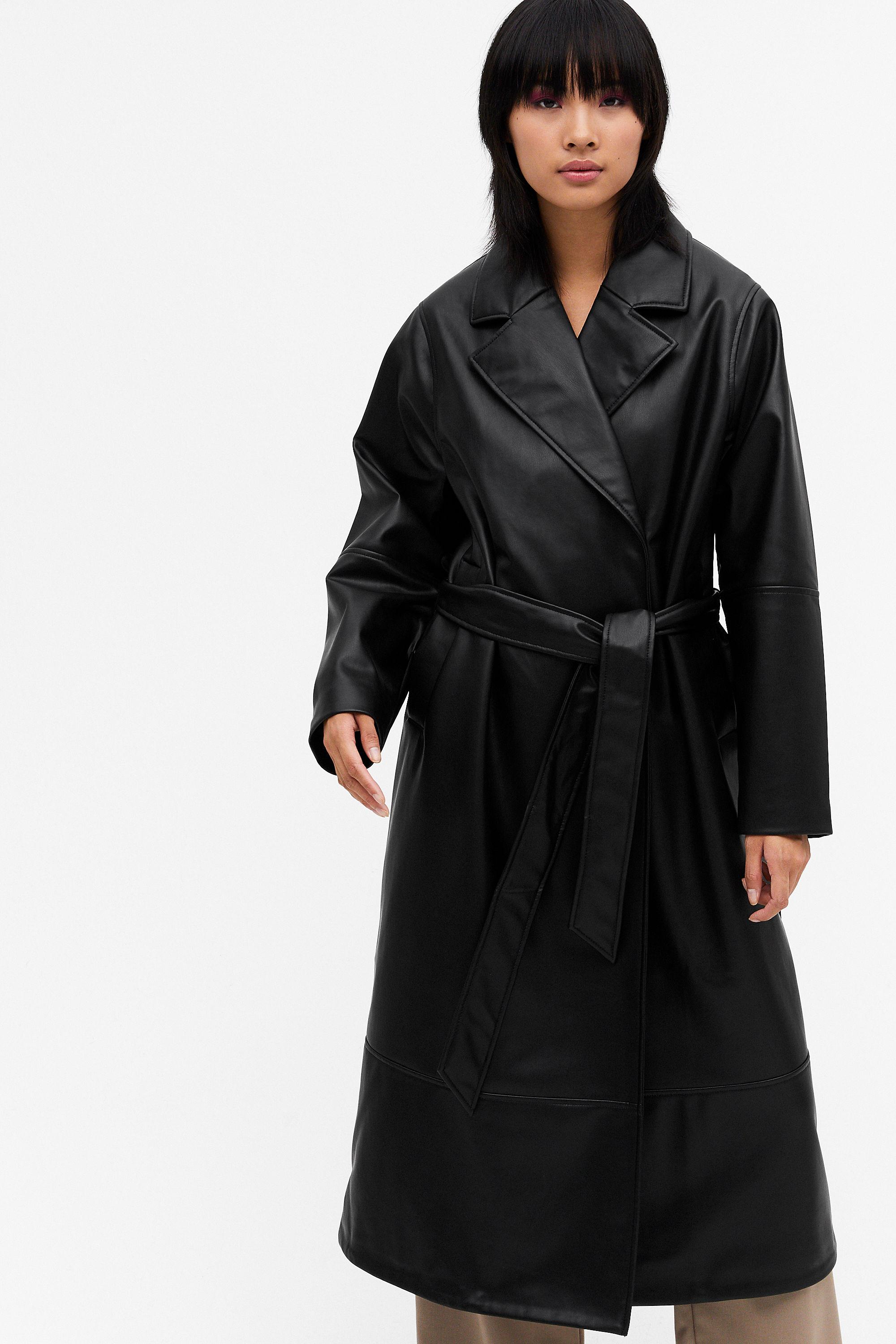Monki Faux Leather Trench Coat in Black | Lyst Australia