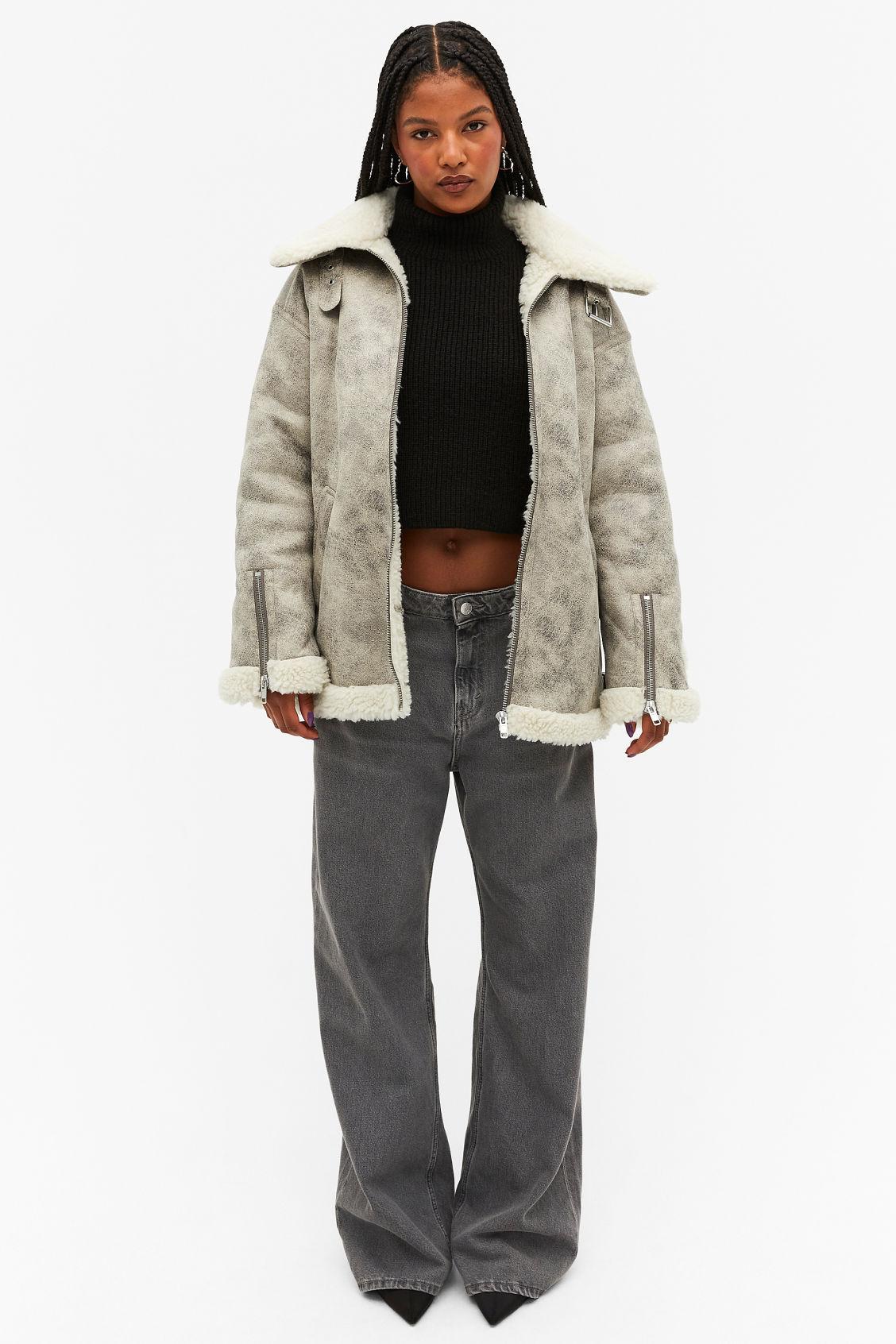 Oversized faux leather aviator deals jacket