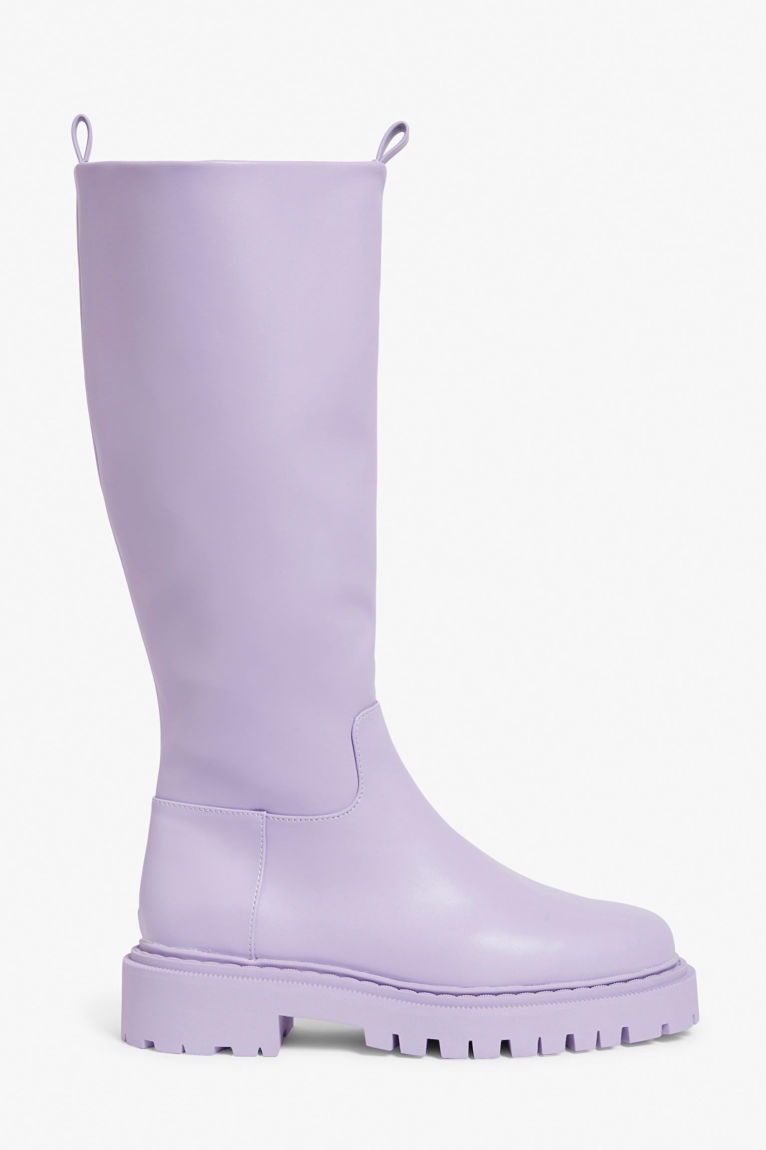 Monki Lilac Faux Leather Knee high Boots in Purple Lyst Canada