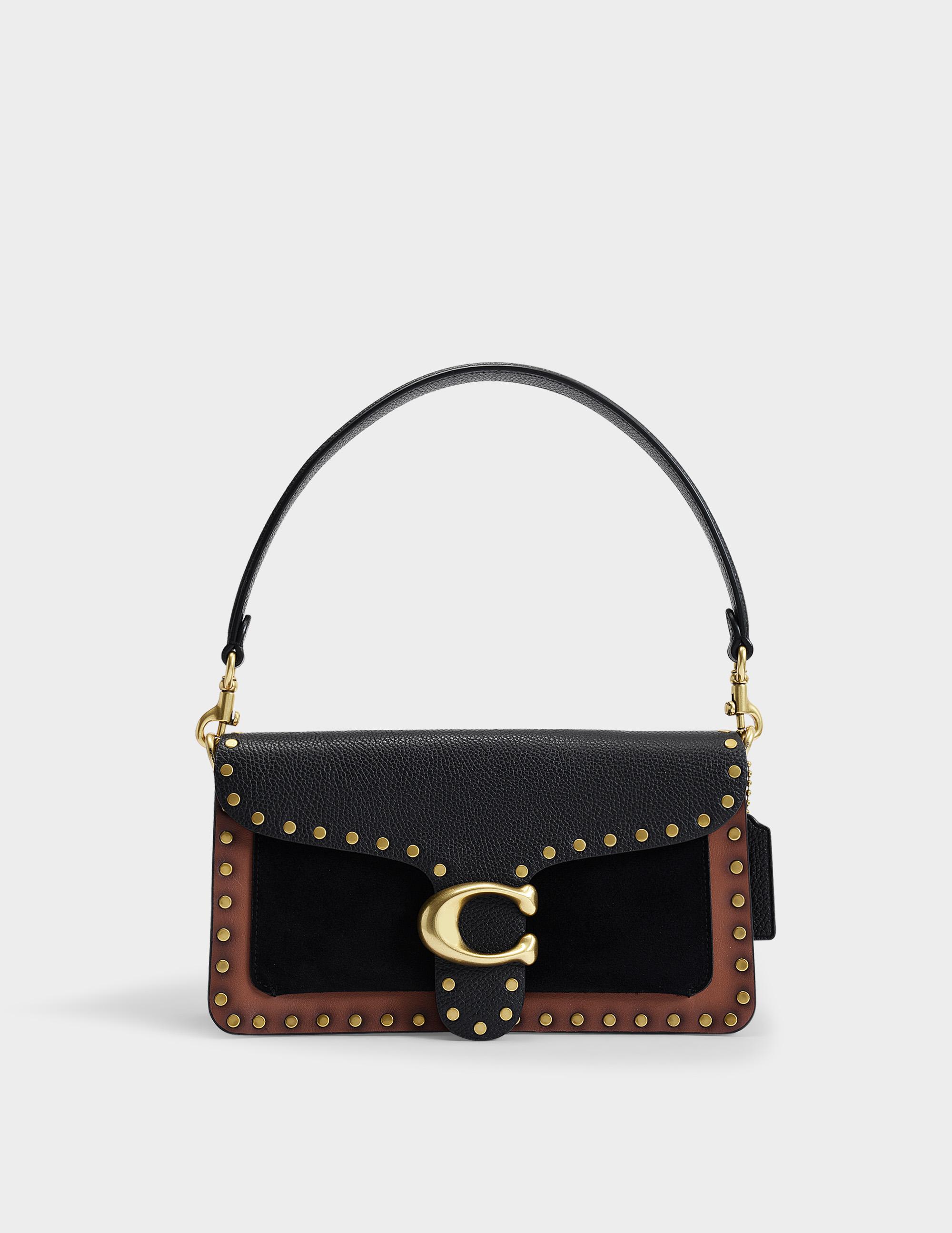 COACH Mixed Leather With Border Rivets Tabby Shoulder Bag 26 In Black | Lyst