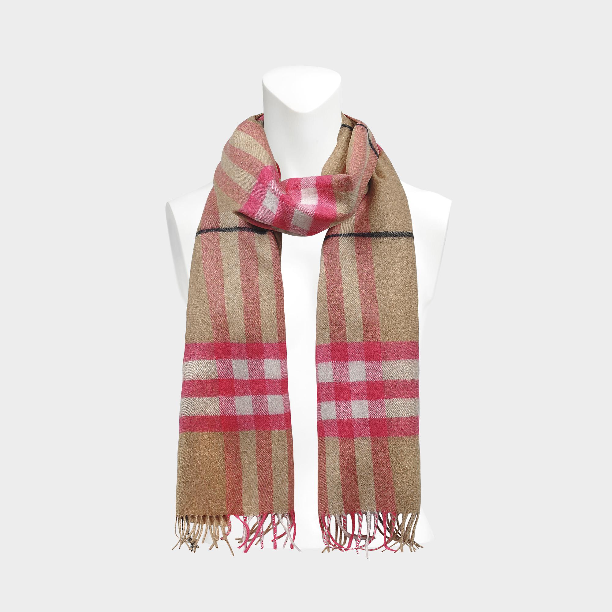 Burberry 168x30 Fluoro Giant Icon Check Cashmere Scarf Bright Peony Cashmere - Lyst