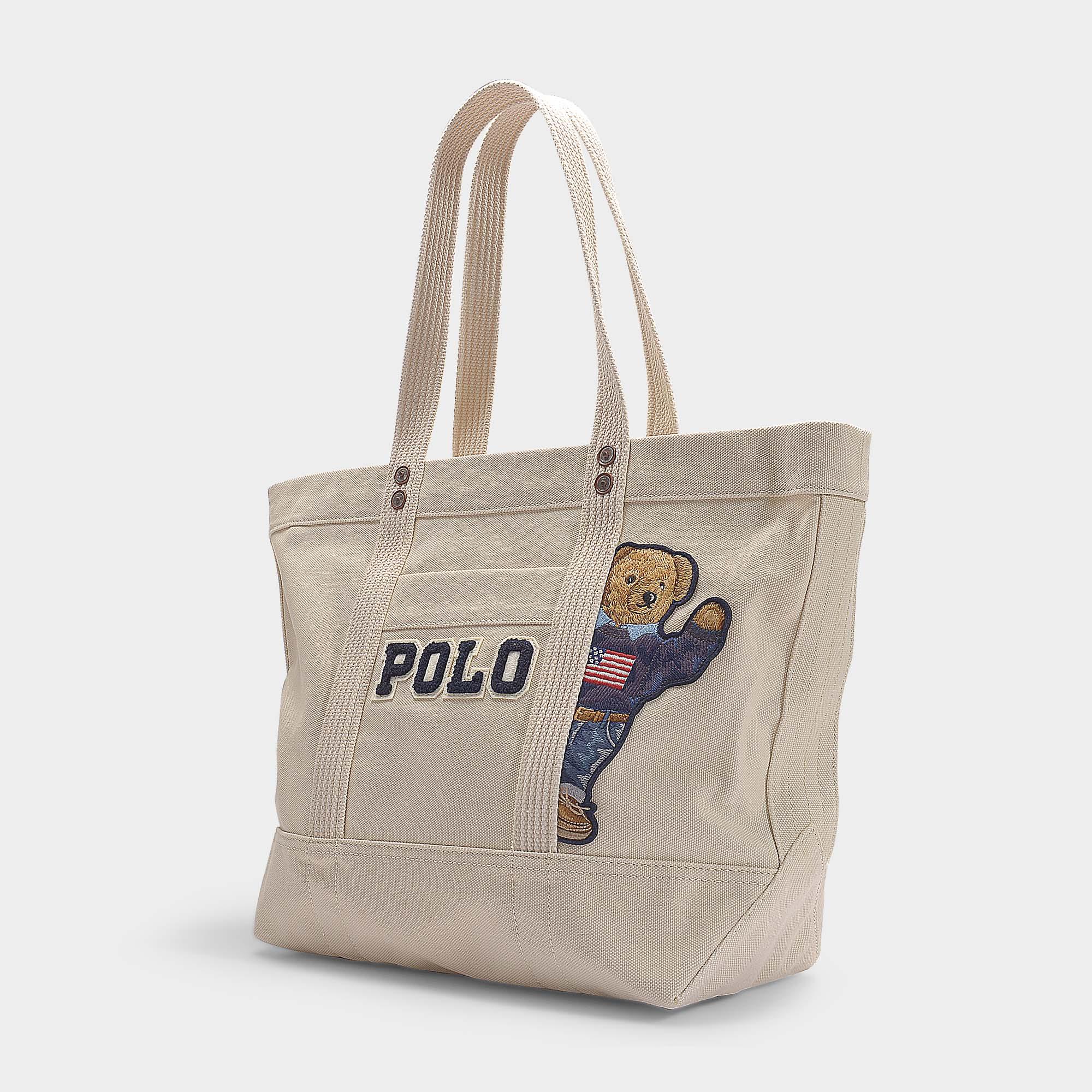 Polo Ralph Lauren Small Pp Tote Teddy Bear In Cream Canvas in Natural | Lyst