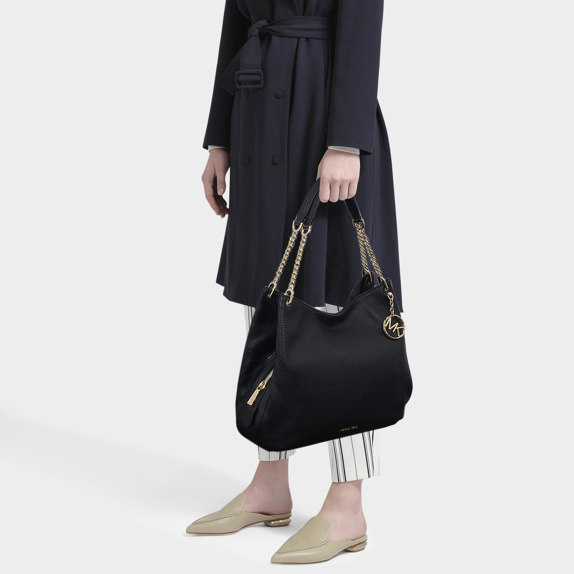 Michael Kors Synthetic Lillie Large Pebbled Leather Shoulder Bag in  Black/Gold (Black) | Lyst