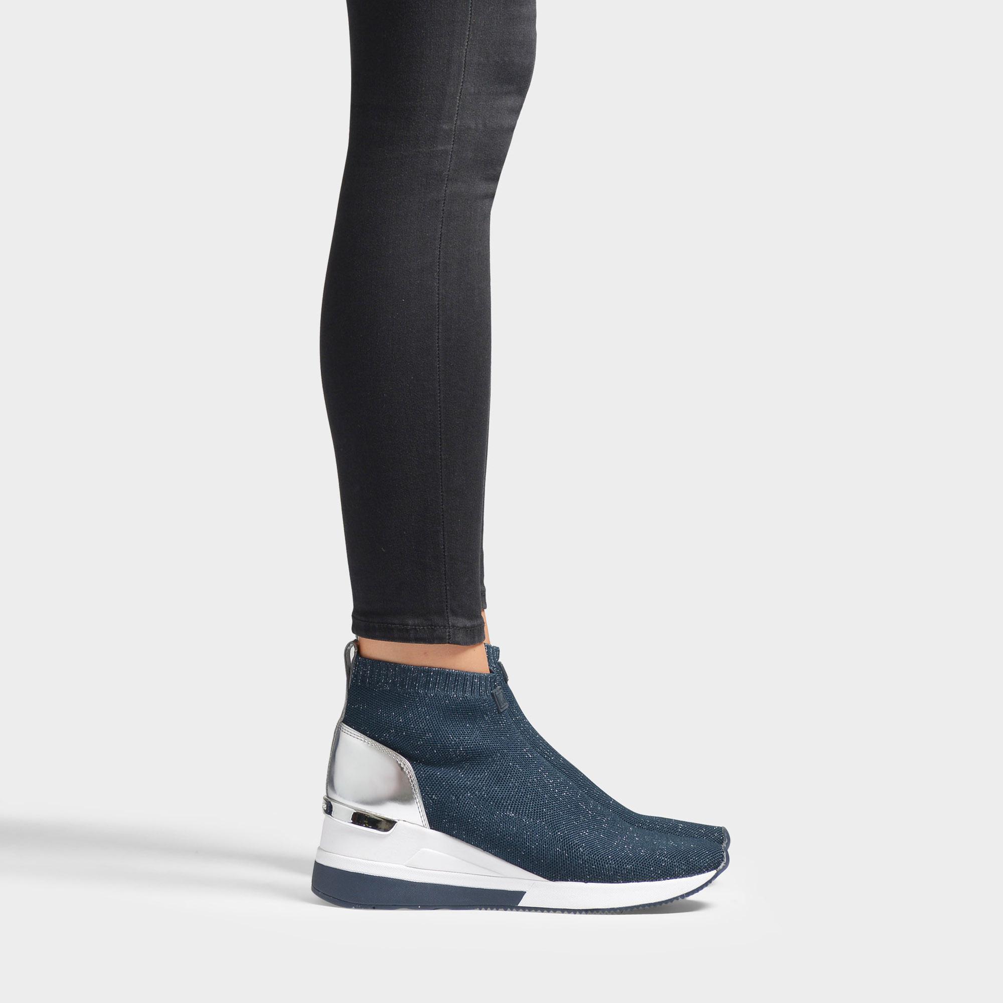 MICHAEL Michael Kors Skyler Bootie Sneakers In And Blue Stretchy Stitch And Nappa Leather | Lyst