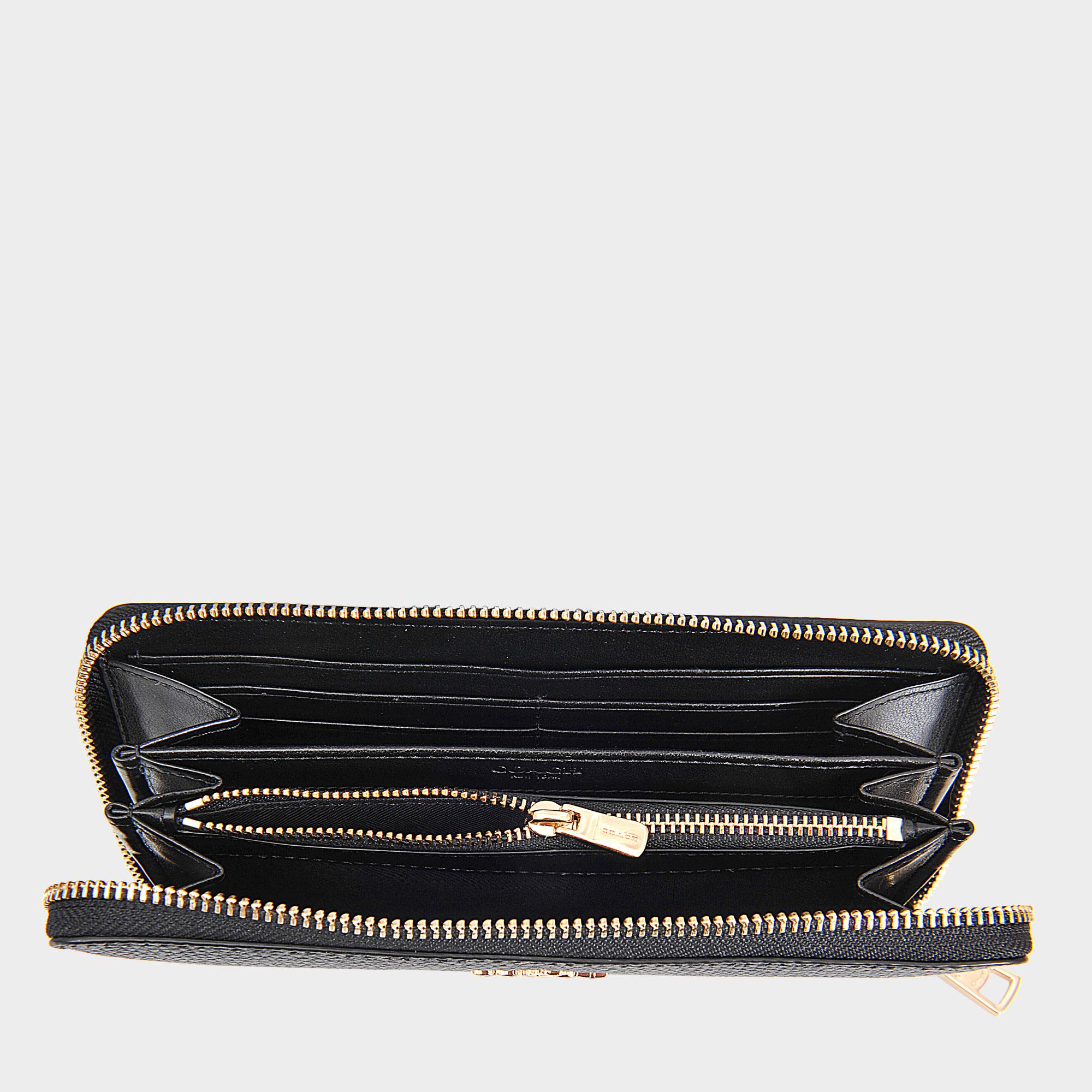 COACH Leather Accordion Zip Wallet in Light Gold/Navy (Black) - Lyst