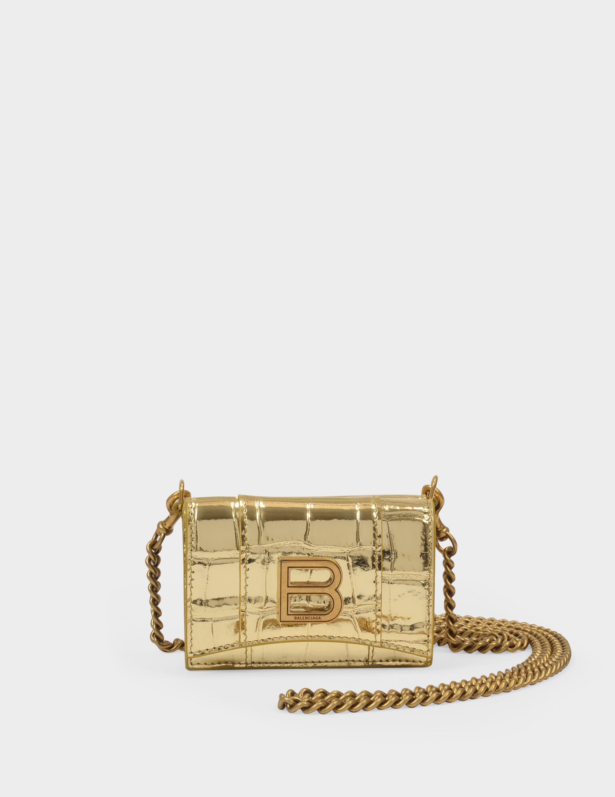 Balenciaga Hourglass Mini Wallet On Chain in Metallic | Lyst